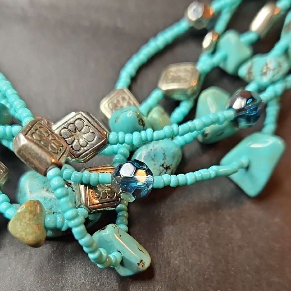 🥳Bundle 3 For $15🥳 Layered Turquoise Stone Beaded Statement Necklace - Picture 2 of 5